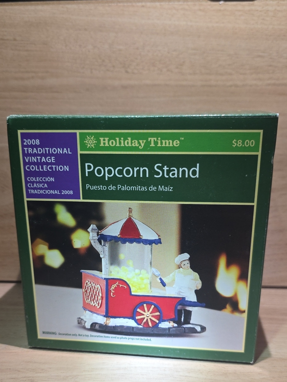 Vintage Holiday Time Red, Blue and White Popcorn Stand Ornament